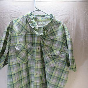 Magellan Mens Fishing Shirt 3XL 3XLarge Green Plaid Vented Short Sleeve Mag Wick